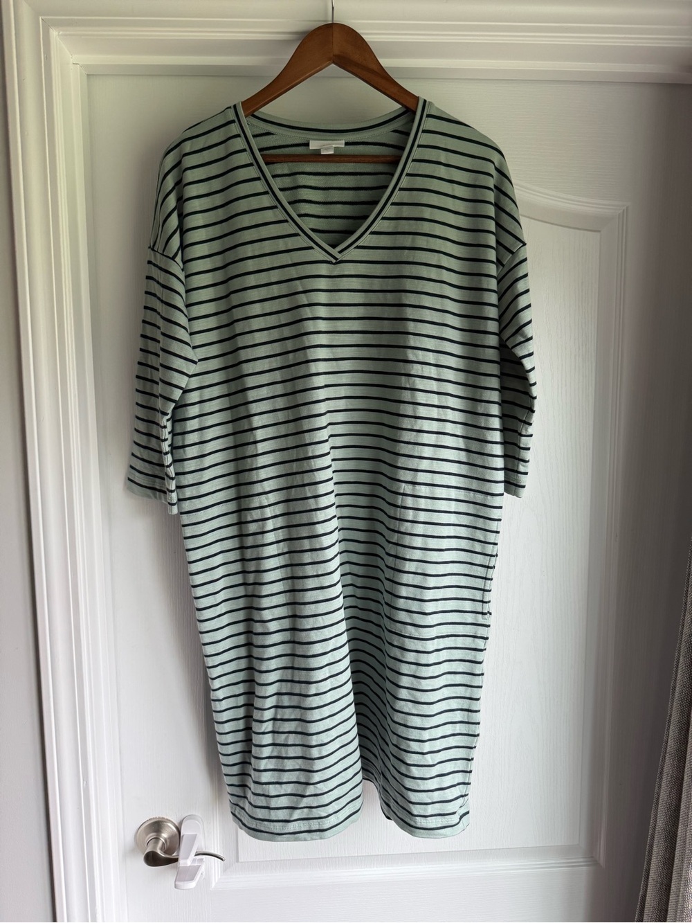 J. Jill Mint Green and Black Striped V‑Neck Top